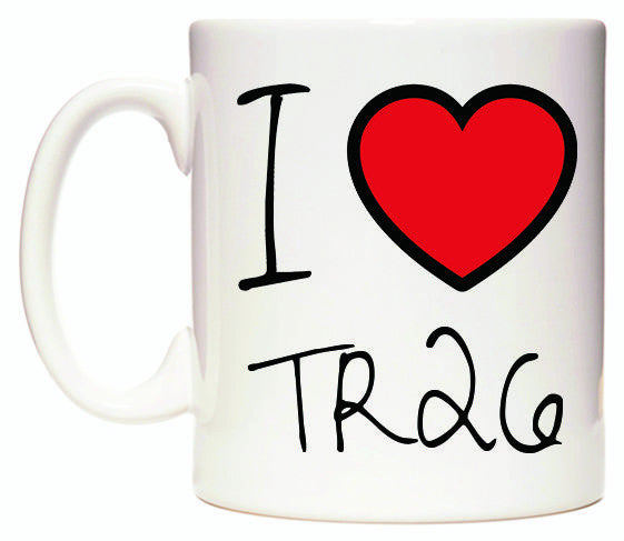 This mug features I Love TR26