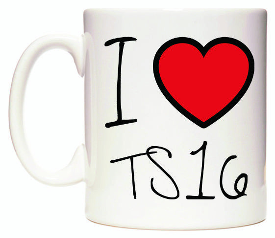 This mug features I Love TS16