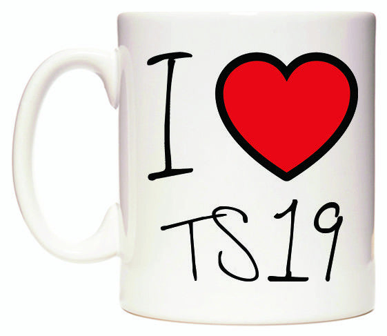This mug features I Love TS19