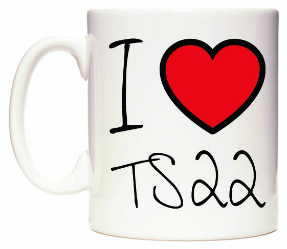 This mug features I Love TS22