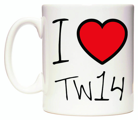 This mug features I Love TW14