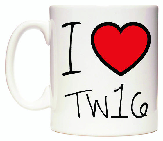 This mug features I Love TW16