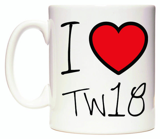 This mug features I Love TW18