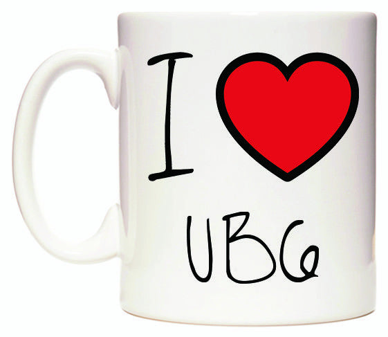 This mug features I Love UB6