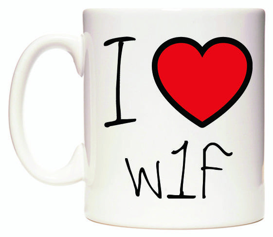 This mug features I Love W1F