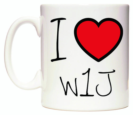 This mug features I Love W1J