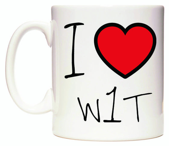 This mug features I Love W1T
