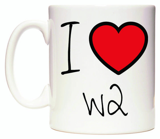 This mug features I Love W2