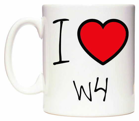 This mug features I Love W4