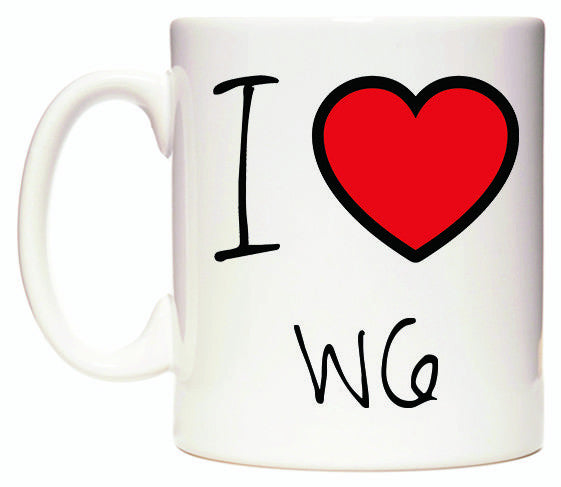 This mug features I Love W6