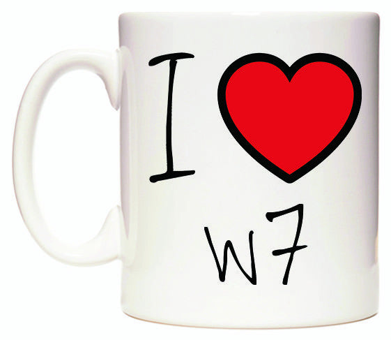 This mug features I Love W7