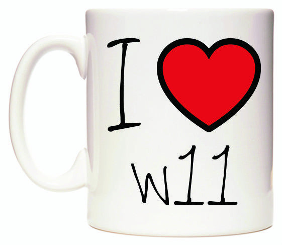 This mug features I Love W11