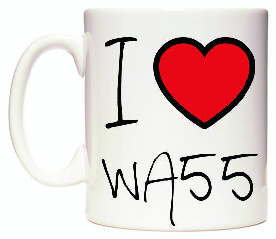This mug features I Love WA55