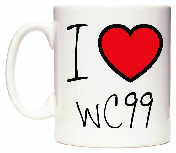 This mug features I Love WC99