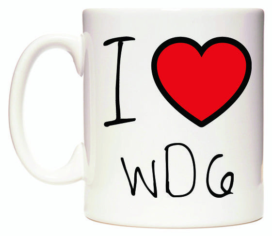 This mug features I Love WD6