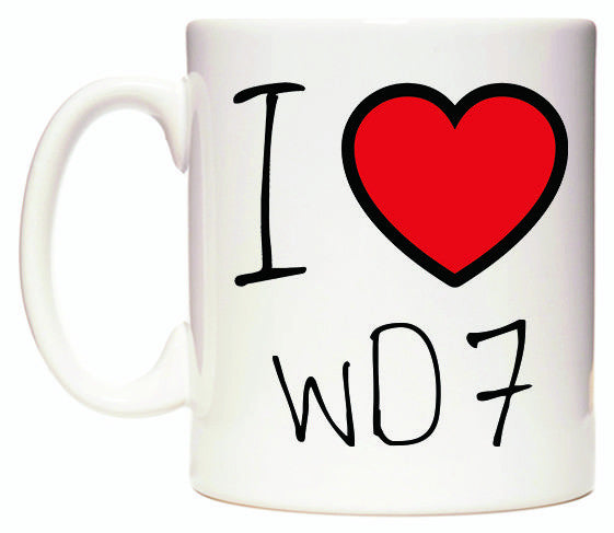 This mug features I Love WD7