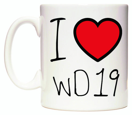This mug features I Love WD19