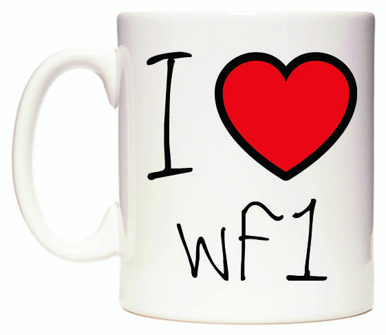 This mug features I Love WF1