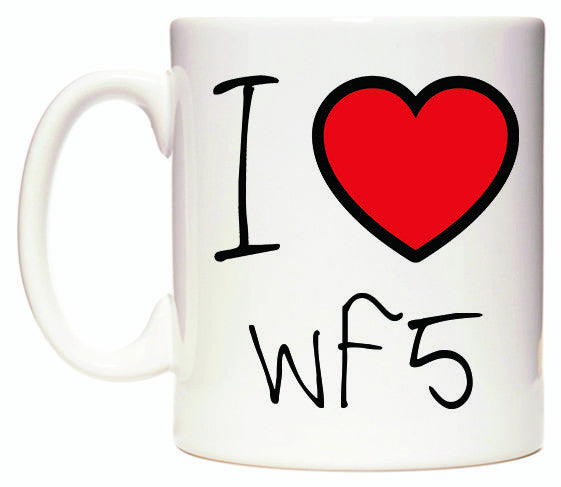 This mug features I Love WF5