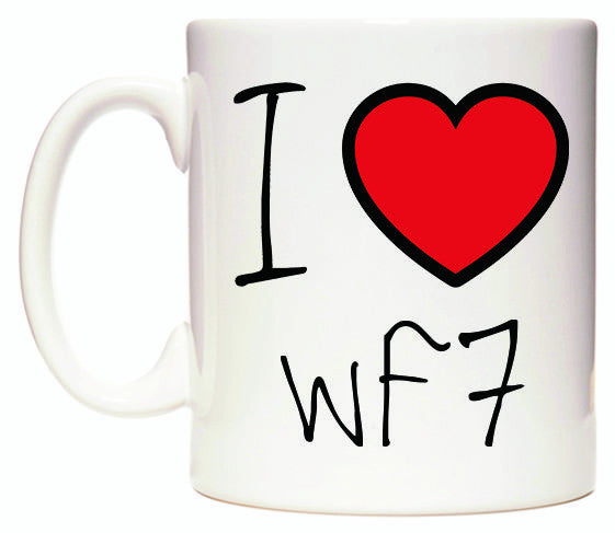 This mug features I Love WF7