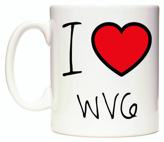 This mug features I Love WV6