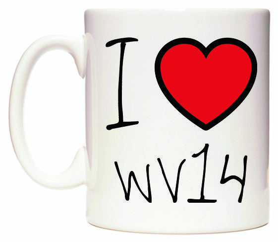 This mug features I Love WV14