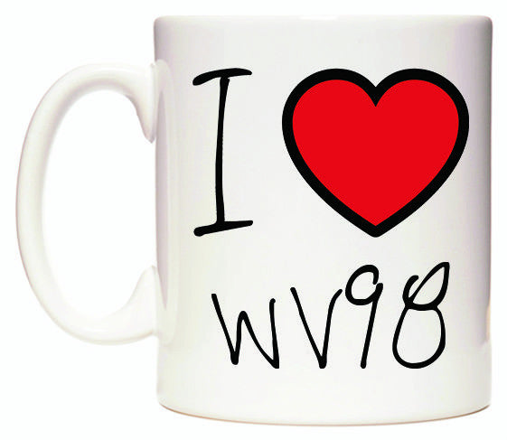 This mug features I Love WV98