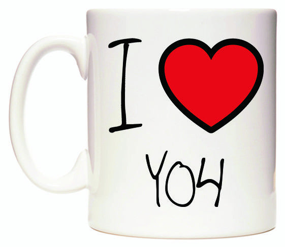 This mug features I Love YO4