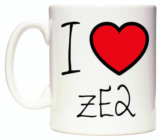 This mug features I Love ZE2
