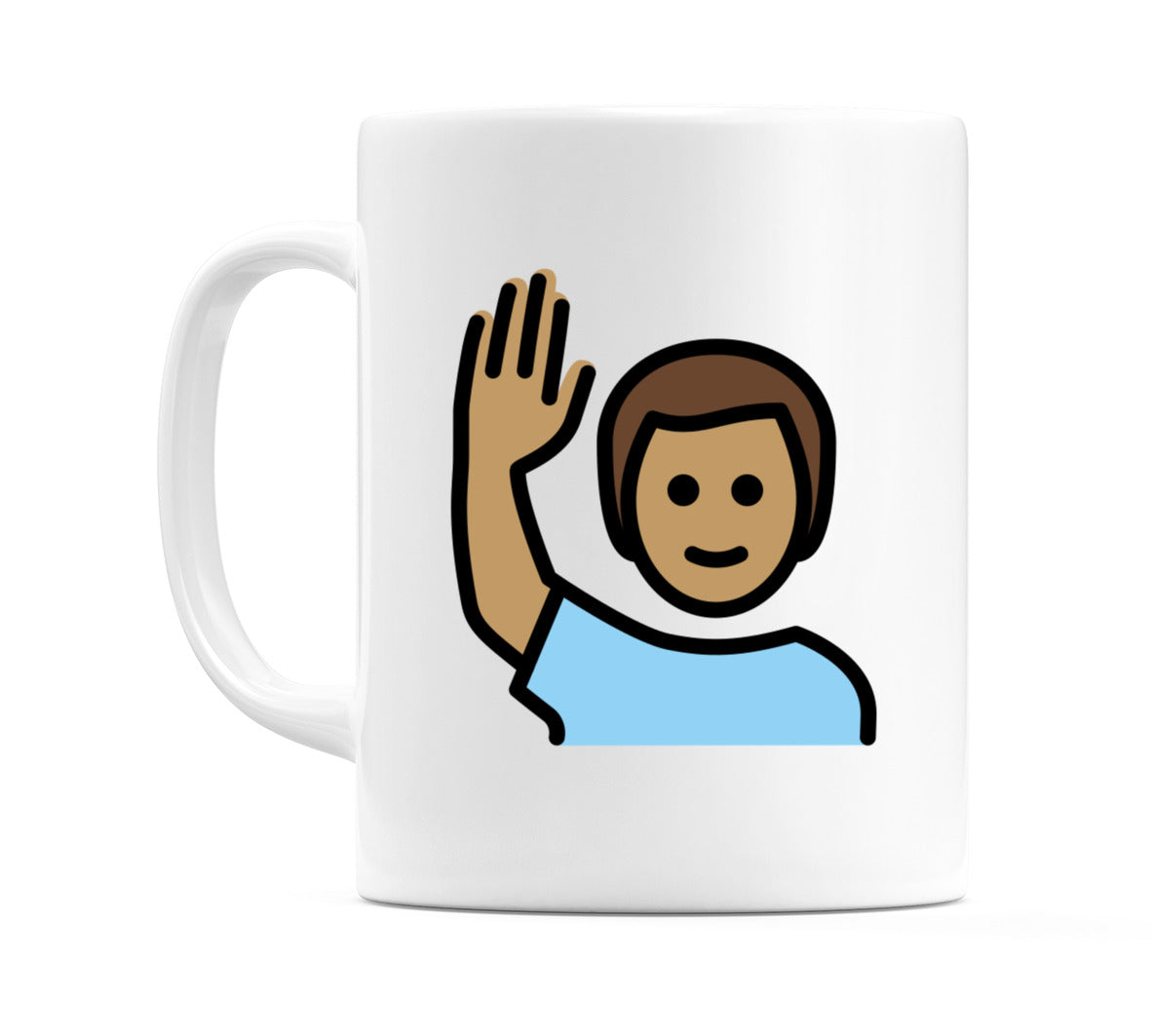 Male Raising Hand: Medium Skin Tone Emoji Mug