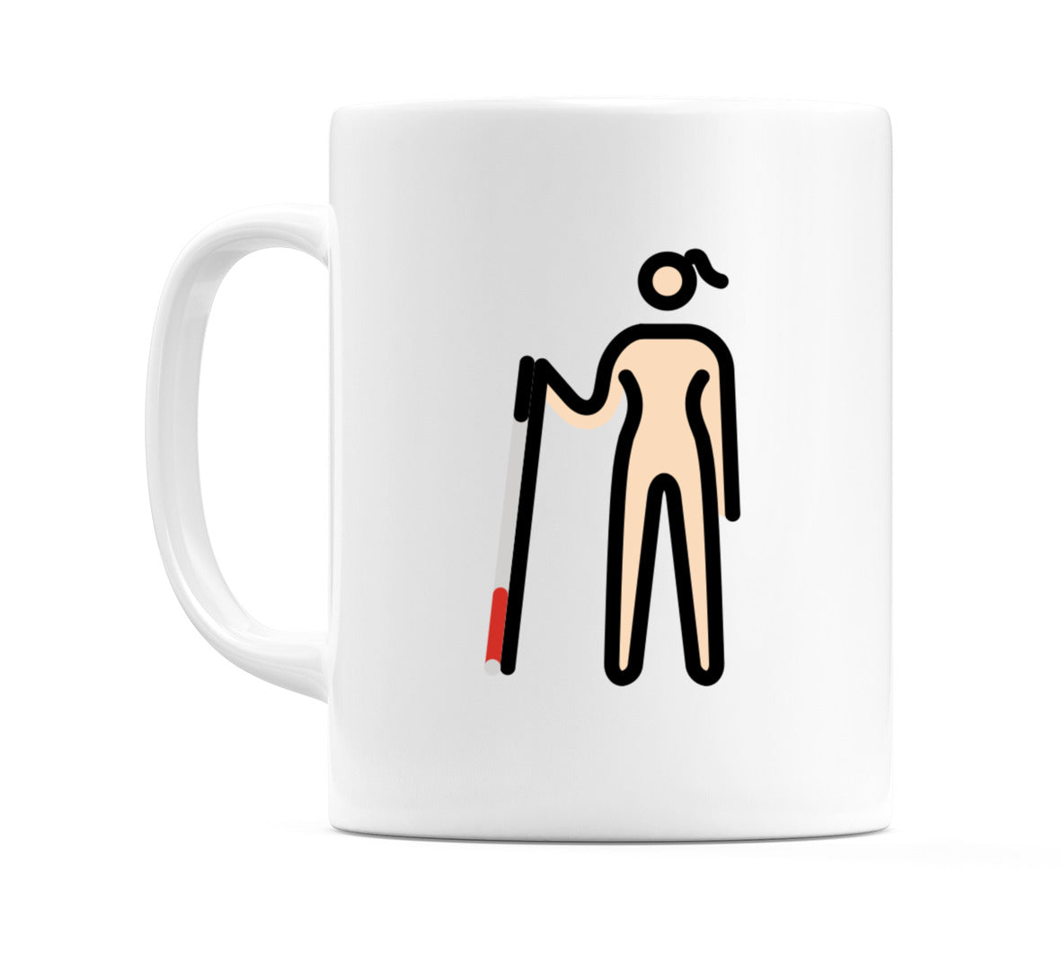 Female With Probing Cane: Light Skin Tone Emoji Mug
