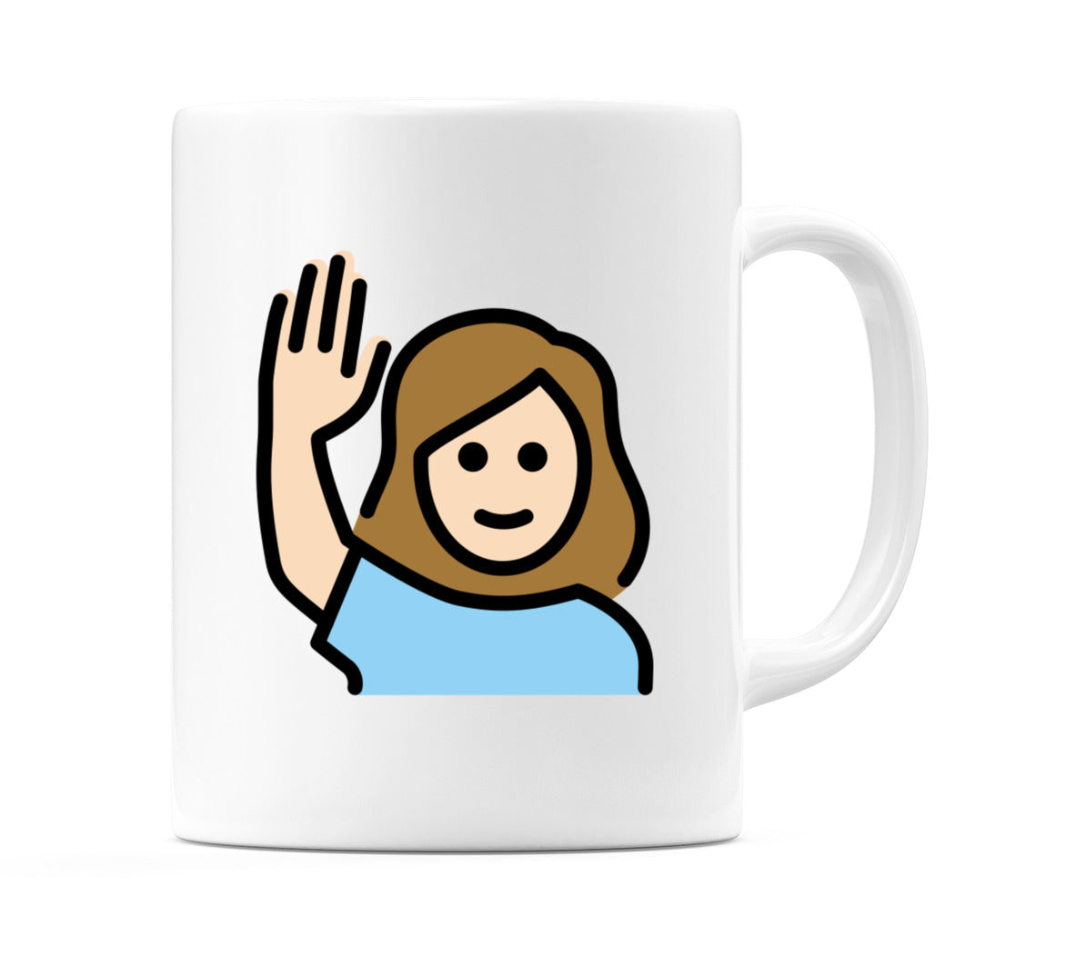 Female Raising Hand: Light Skin Tone Emoji Mug