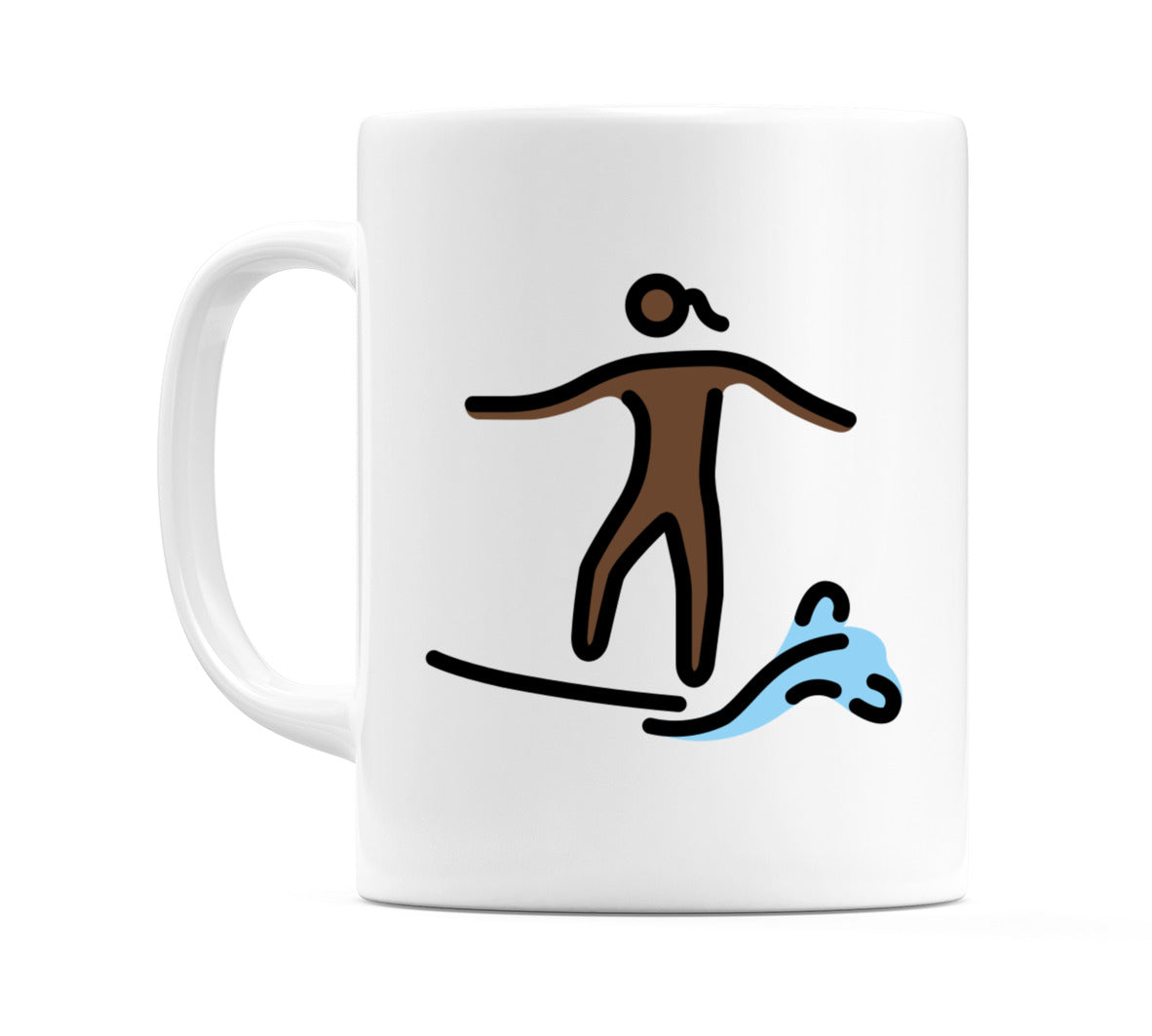 Female Surfing: Dark Skin Tone Emoji Mug