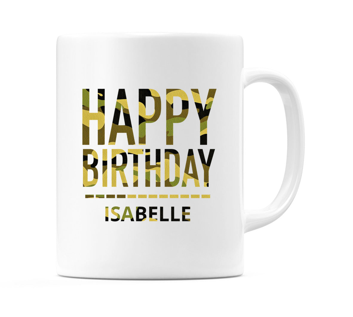 Happy Birthday Isabelle (Camo) Mug Cup by WeDoMugs