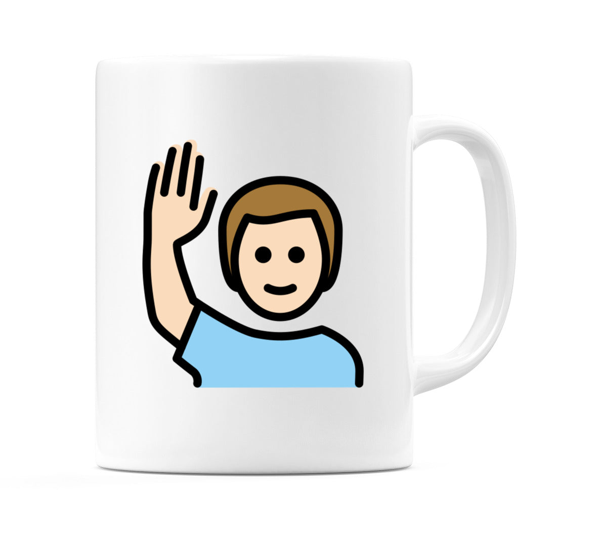 Male Raising Hand: Light Skin Tone Emoji Mug