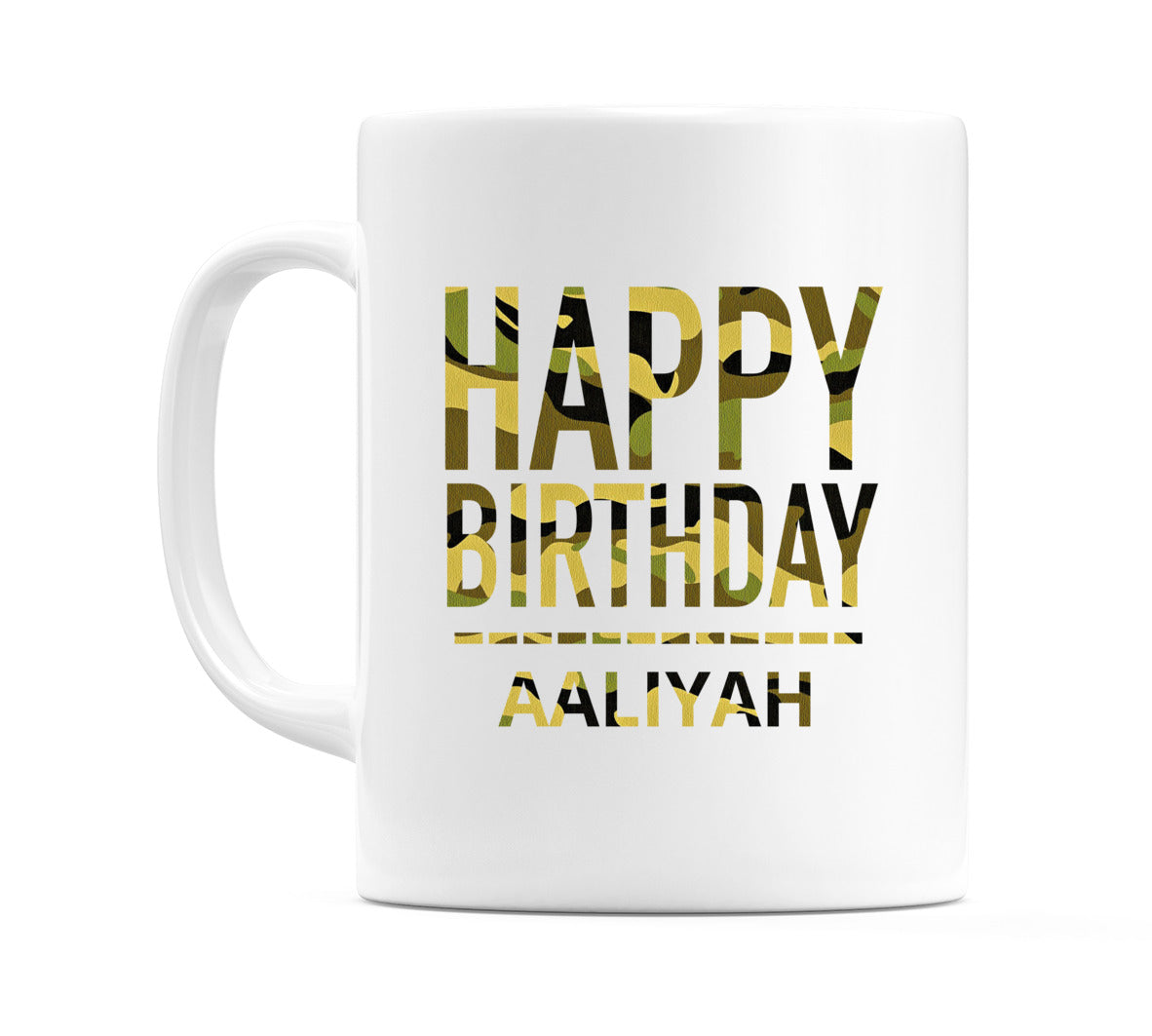 Happy Birthday Aaliyah (Camo) Mug Cup by WeDoMugs