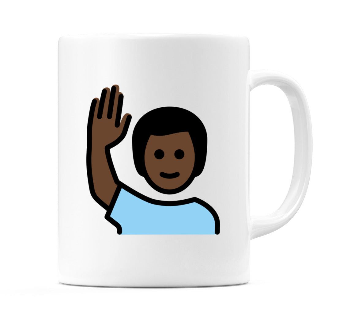 Male Raising Hand: Dark Skin Tone Emoji Mug