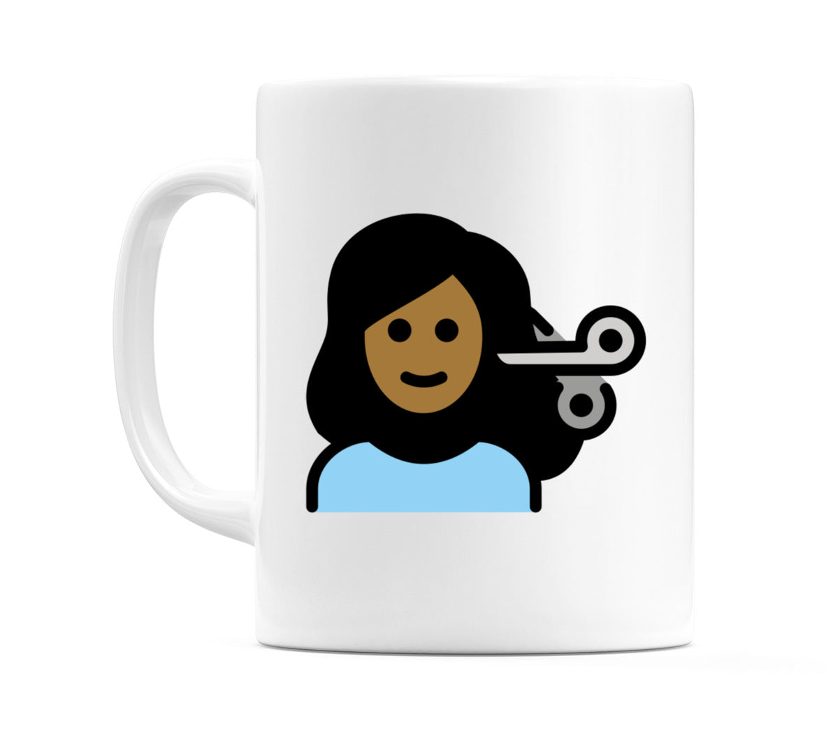 Female Getting Haircut: Medium-Dark Skin Tone Emoji Mug