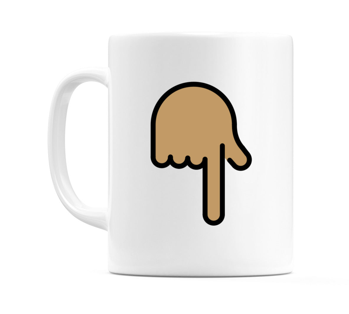 Backhand Index Pointing Down: Medium Skin Tone Emoji Mug