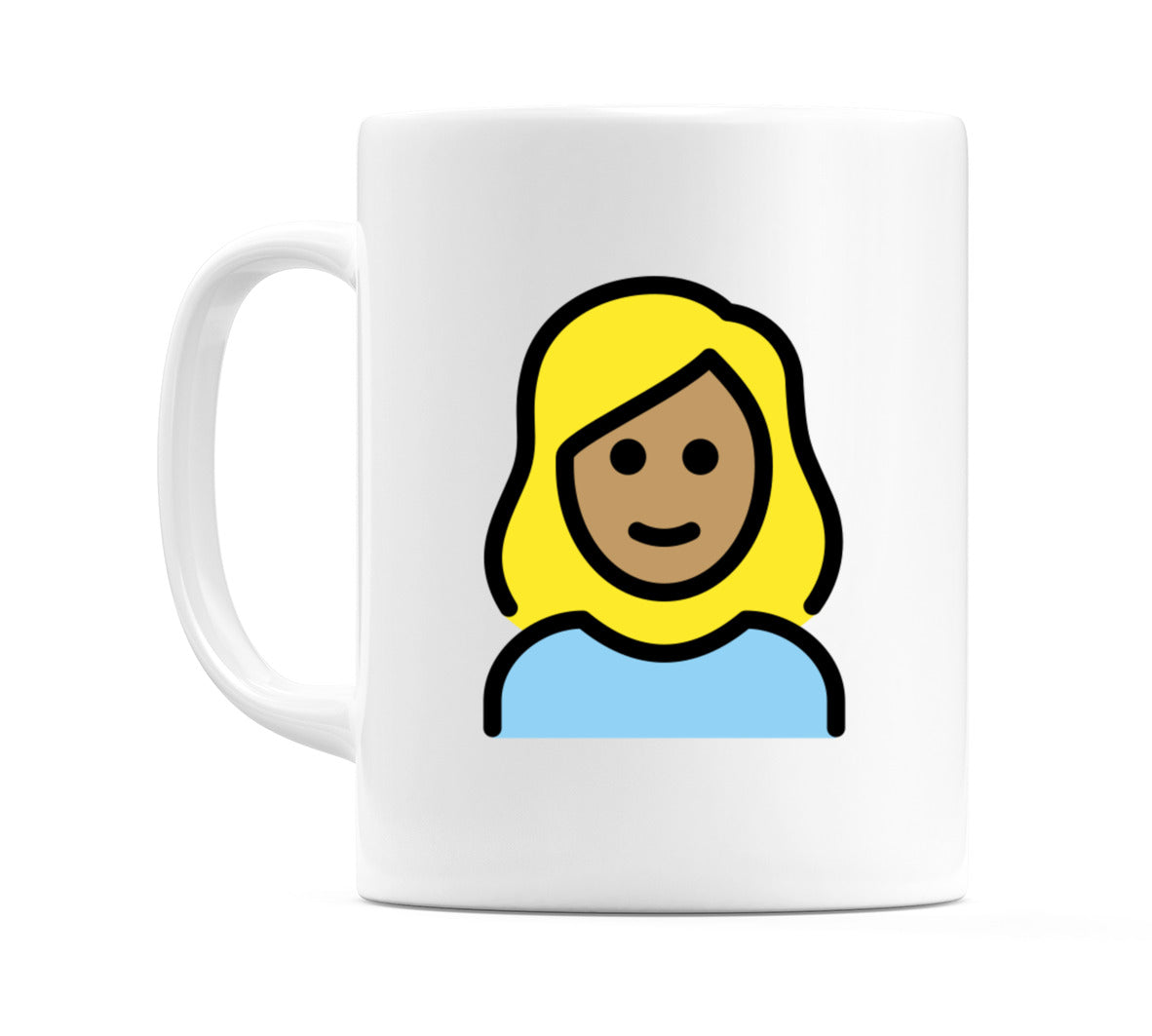 Female: Medium Skin Tone, Blond Hair Emoji Mug