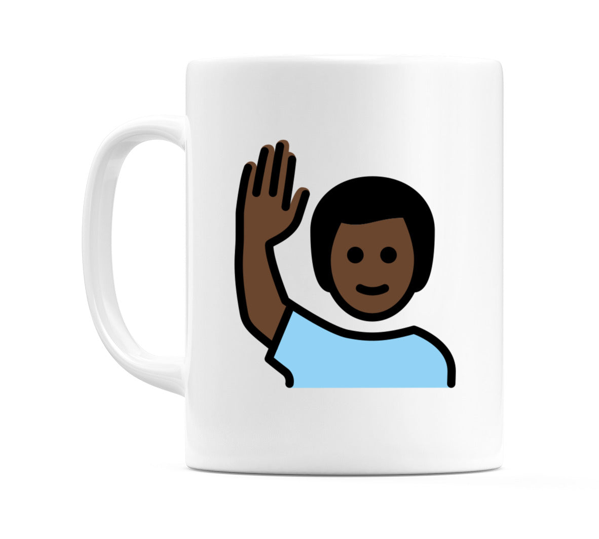 Male Raising Hand: Dark Skin Tone Emoji Mug