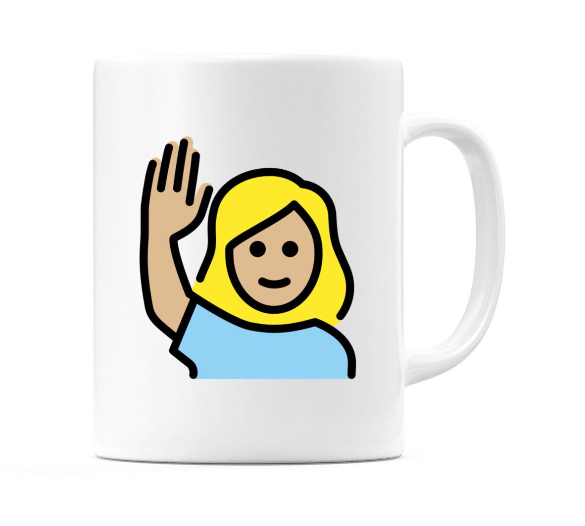 Female Raising Hand: Medium-Light Skin Tone Emoji Mug