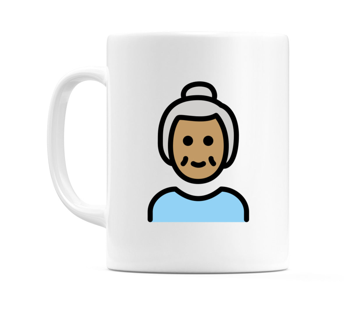 Old Female: Medium Skin Tone Emoji Mug