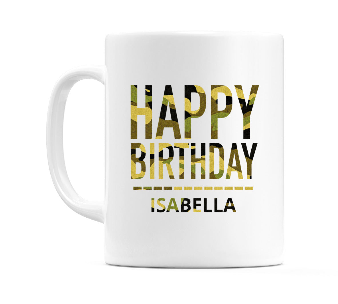 Happy Birthday Isabella (Camo) Mug Cup by WeDoMugs