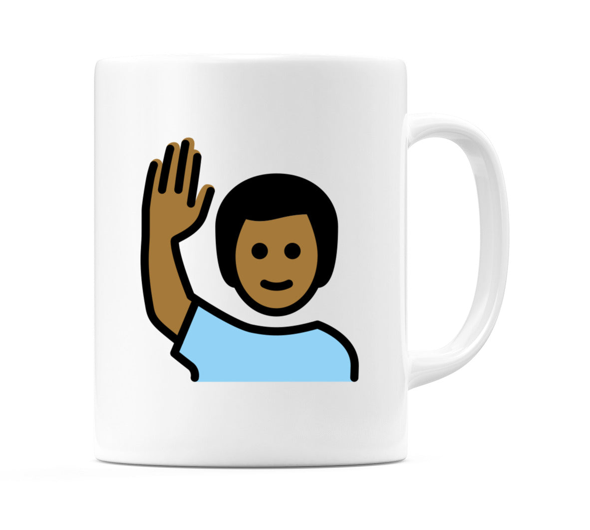 Male Raising Hand: Medium-Dark Skin Tone Emoji Mug