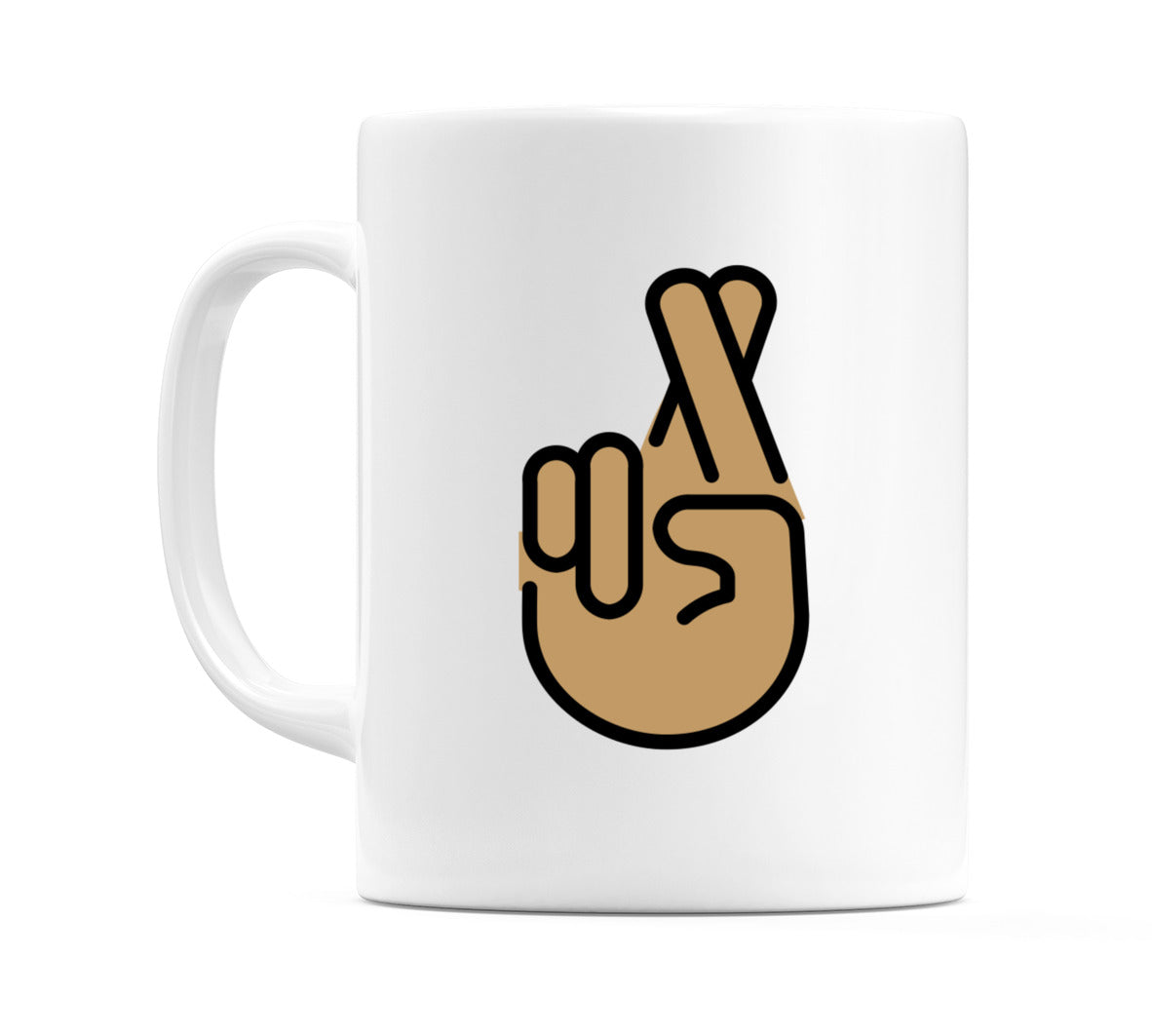Crossed Fingers: Medium Skin Tone Emoji Mug