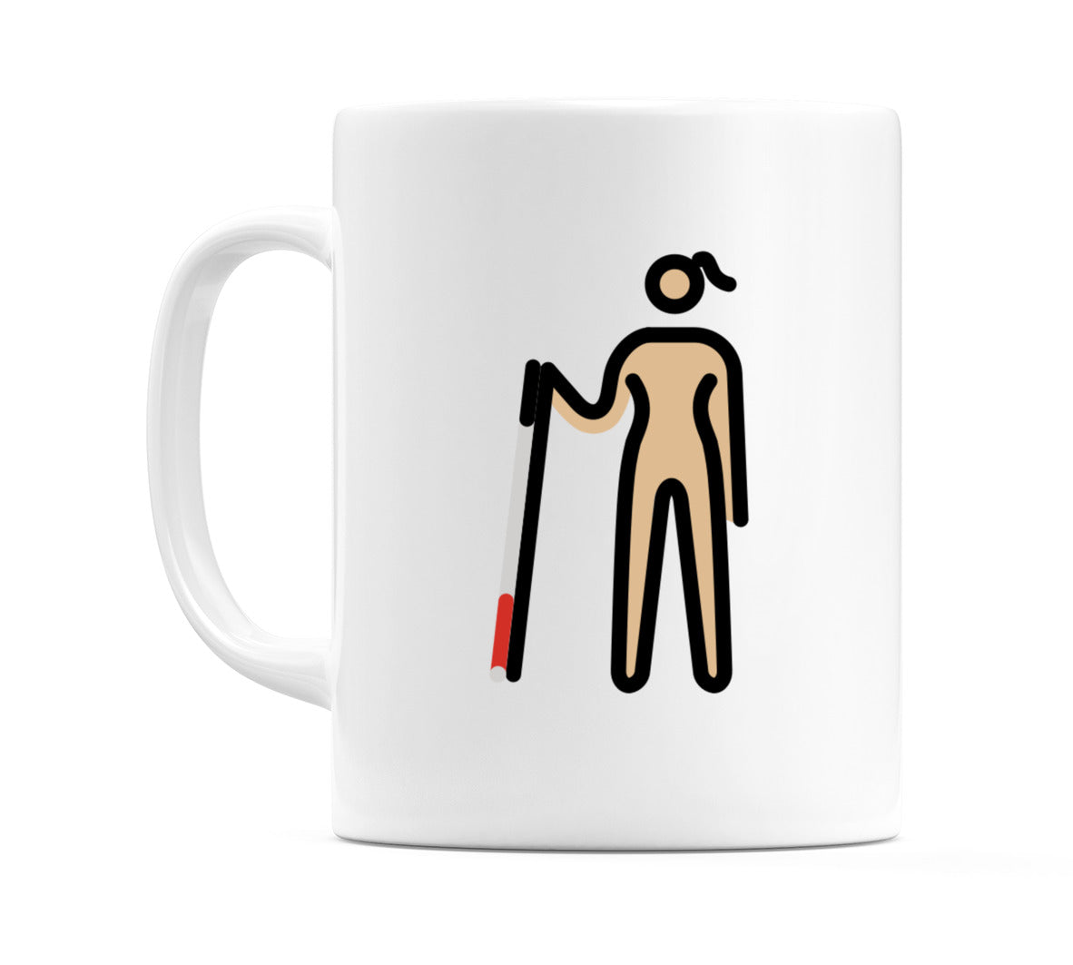 Female With Probing Cane: Medium-Light Skin Tone Emoji Mug