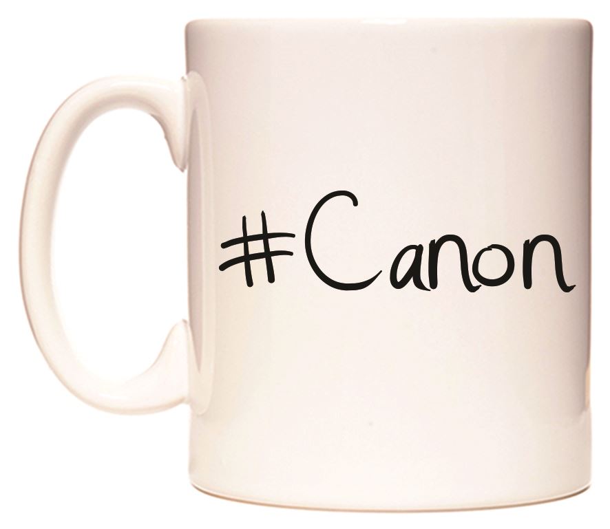 This mug features #Canon