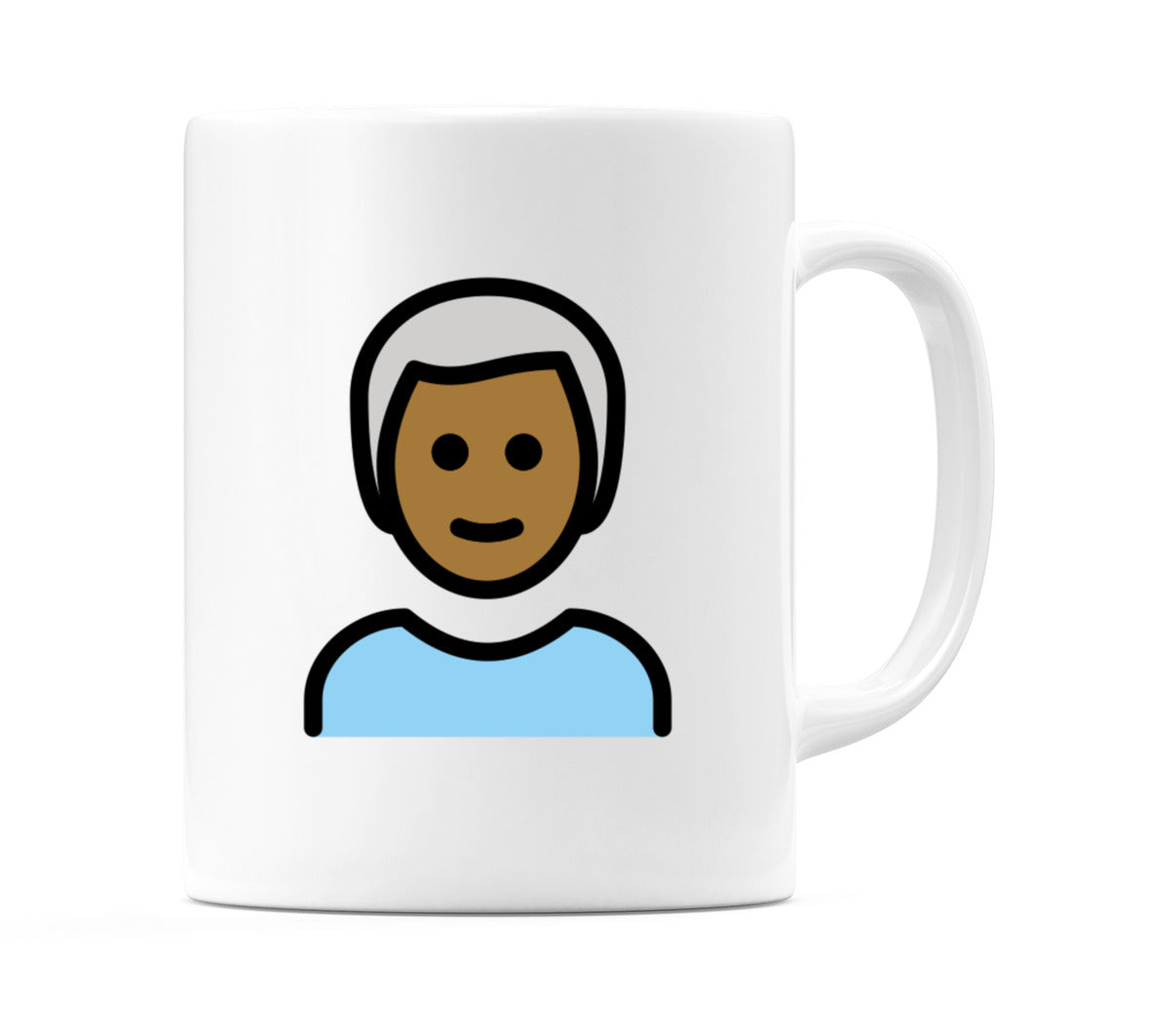 Male: Medium-Dark Skin Tone, White Hair Emoji Mug