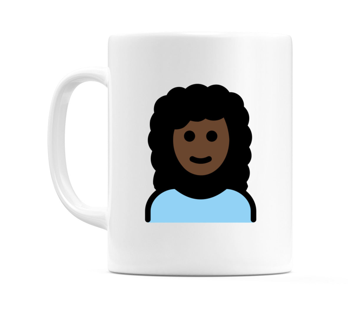 Female: Dark Skin Tone, Curly Hair Emoji Mug